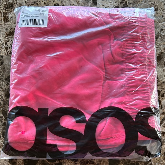 2 Pack Mid Length Swim Trunks Shorts Solid Colors 1 Navy and 1 Red Waist 40-42 - Picture 3 of 7